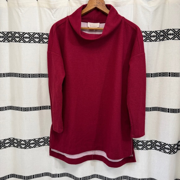 Anthropologie XS Burgundy Cowl Neck Tunic Sweater 3/4 Sleeve Soft Stretch‎ Knit - Picture 1 of 5